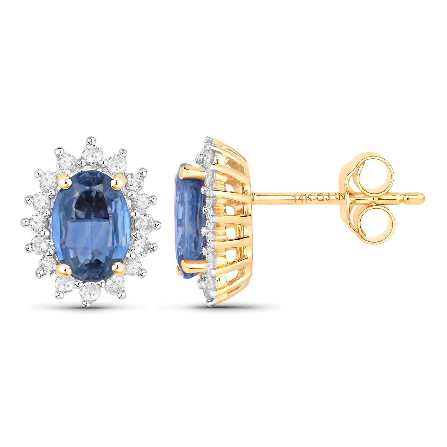 Diana M Jewels Women's Oval Natural Sapphire Stud Earrings (2.22 Ct) - Classic Plus in 14k yellow gold - women's jewelry - detail view