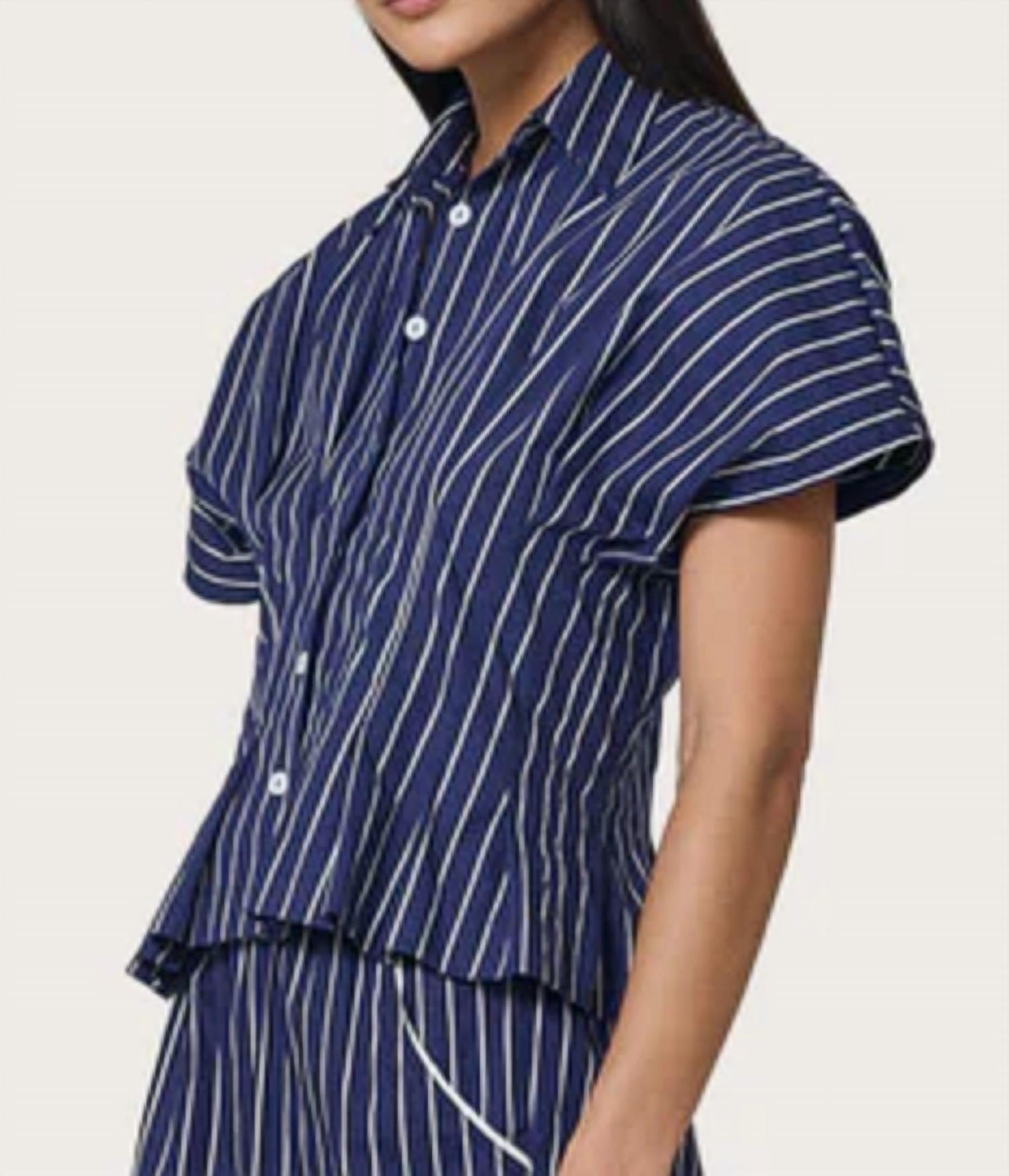 LUSANA Tailor Blouse in indigo stripe - women's blouse - detail view