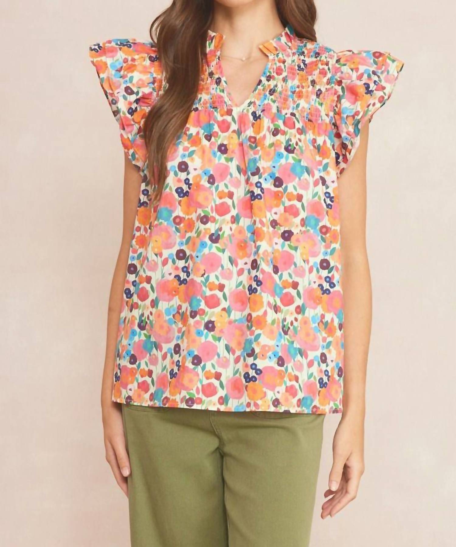 Entro - Floral Ruffle Sleeve Top – Snagged & Bagged