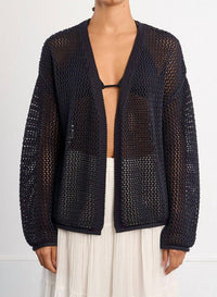 Lili Sidonio Women's Open Knit Cardigan in navy blue - women's cardigan