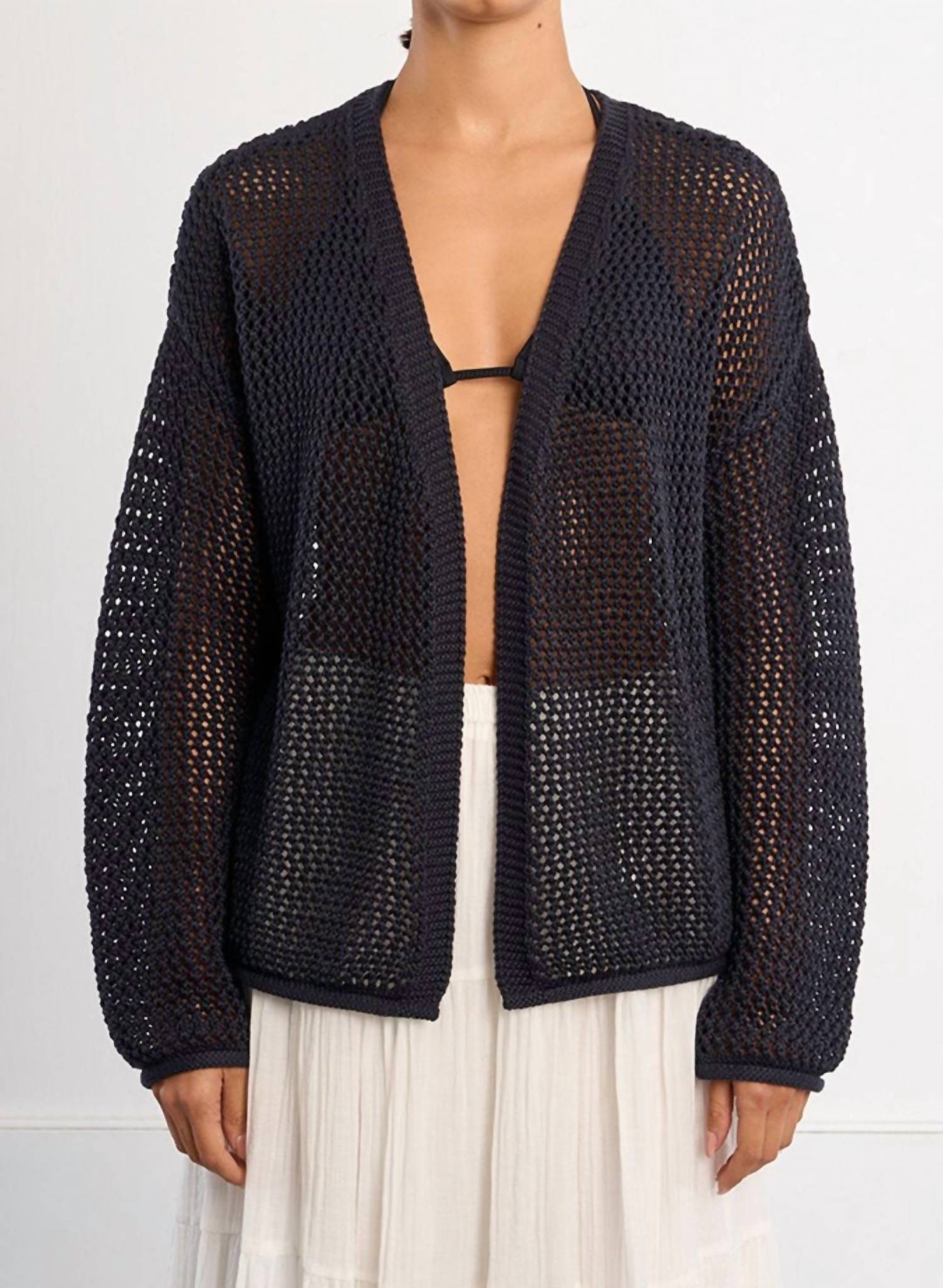 Lili Sidonio Women's Open Knit Cardigan in navy blue - women's cardigan