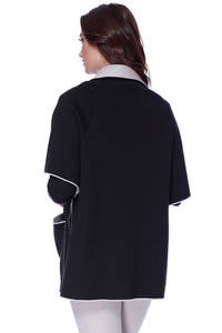 Zip Up & Buttons Poncho W/ Pockets
