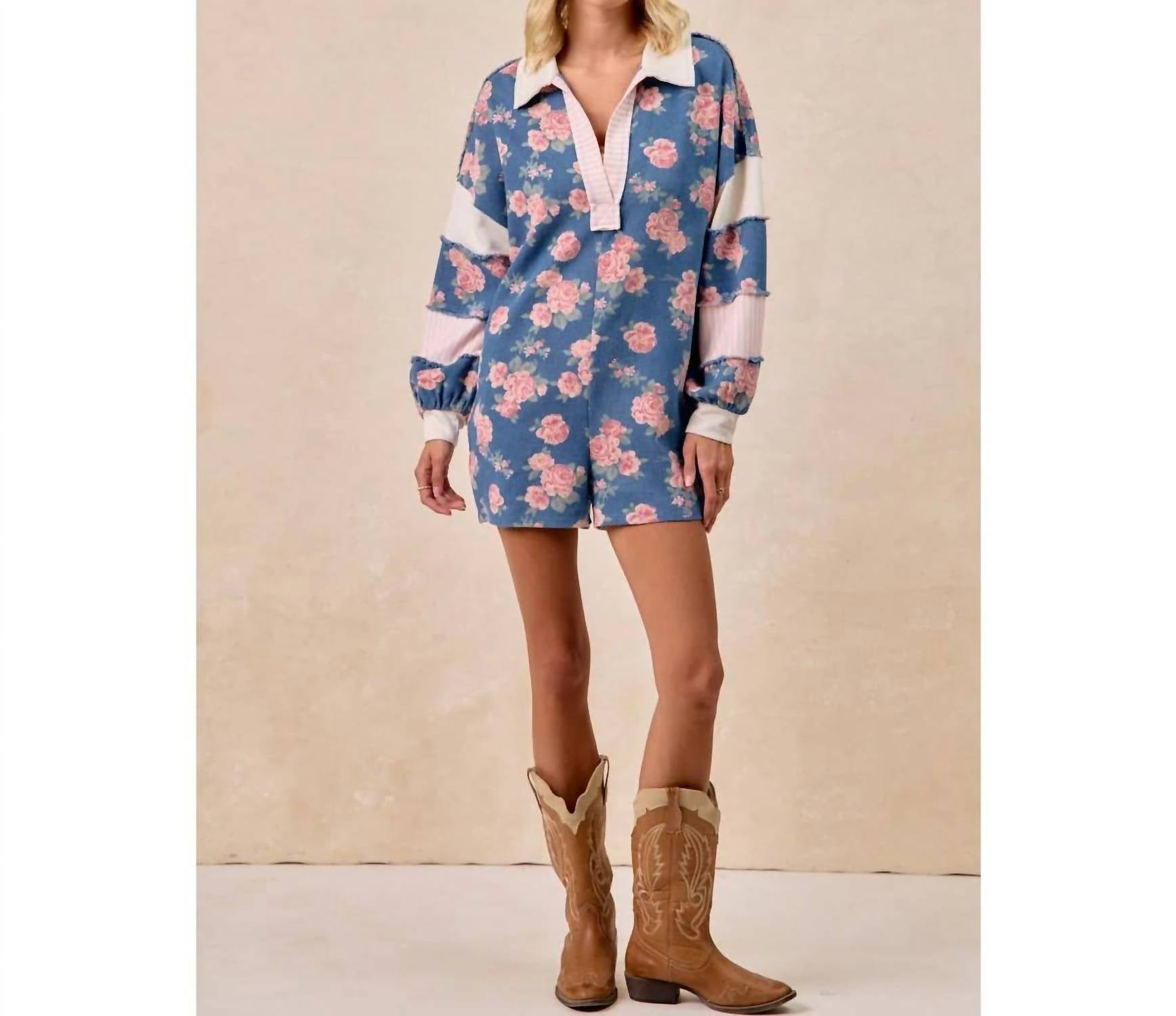 Bibi - Denim Romper With Contrast Collar
