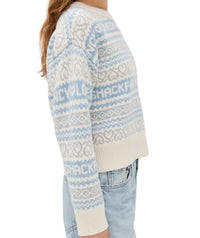 LoveShackFancy Emberly Wool Fair Isle Pullover in winter haze - women's sweater - detail view