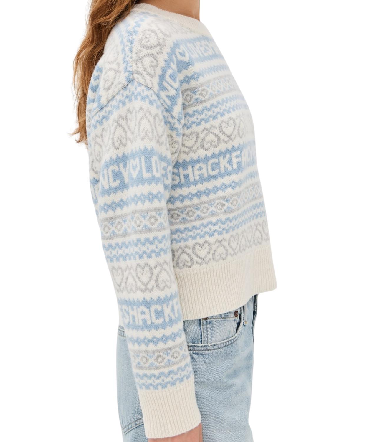 LoveShackFancy Emberly Wool Fair Isle Pullover in winter haze - women's sweater - detail view