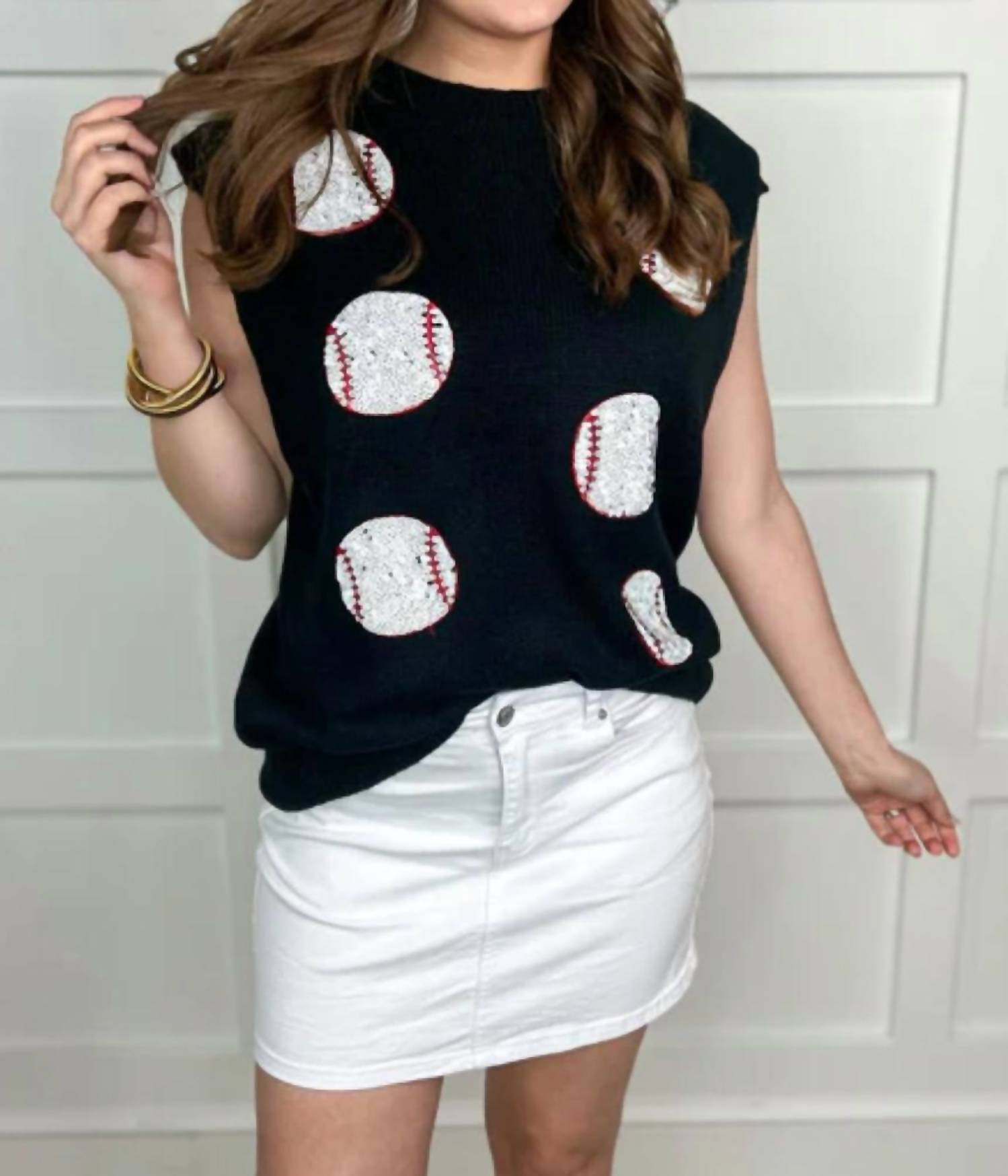 Jess Lea Had Me At Baseball Sweater in black dragon - women's tank top - detail view