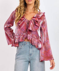 SAGE THE LABEL Glow Ruffle Top in floral - women's long sleeve top