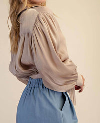 Glam - Stephanie Tie Front Collared Blouse