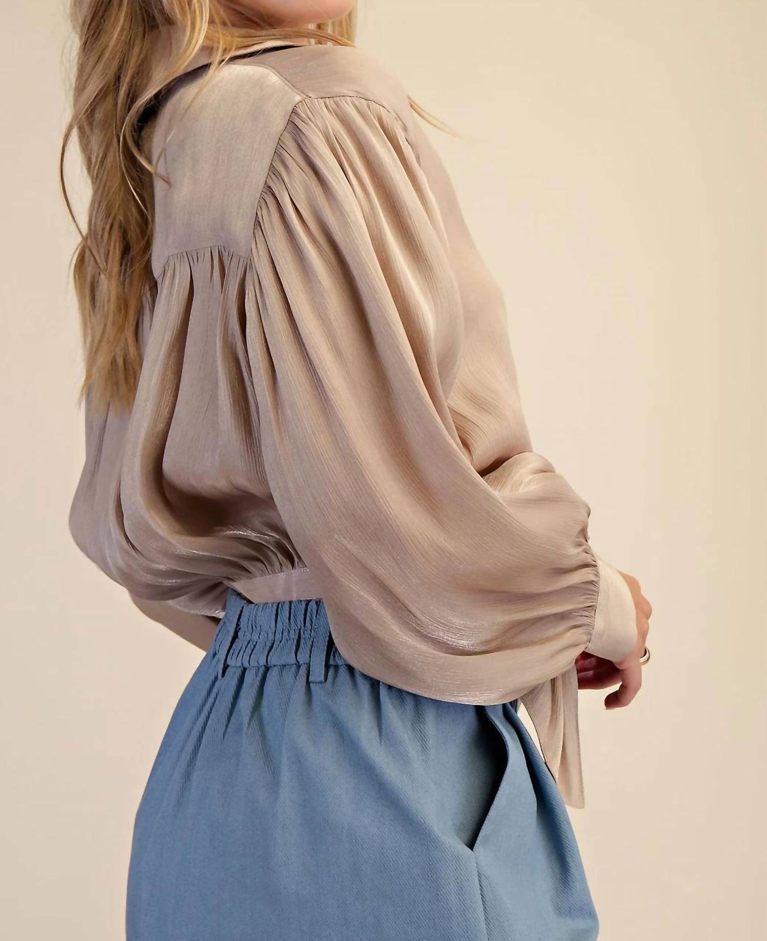 Glam - Stephanie Tie Front Collared Blouse