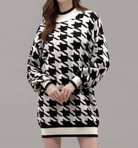 Blu Pepper - Mock Neck Houndstooth Sweater Dress
