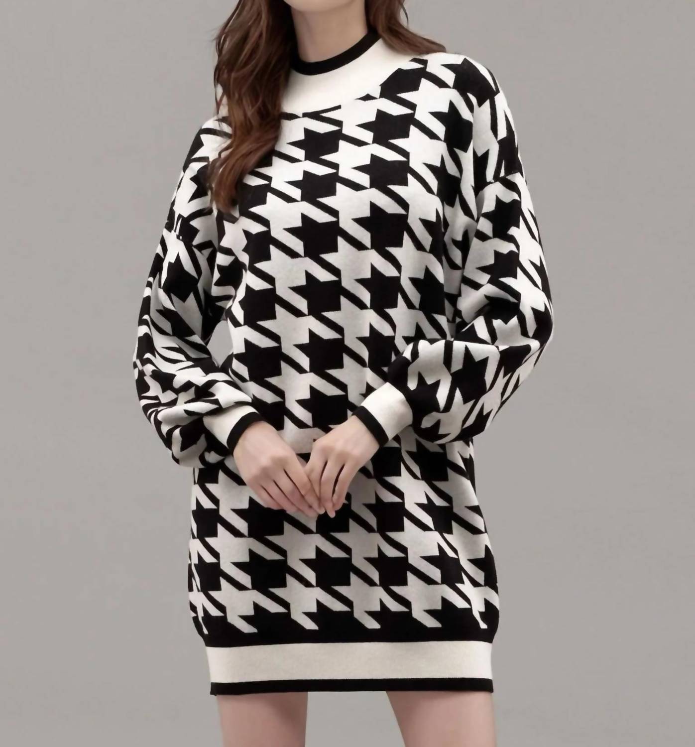 Blu Pepper - Mock Neck Houndstooth Sweater Dress