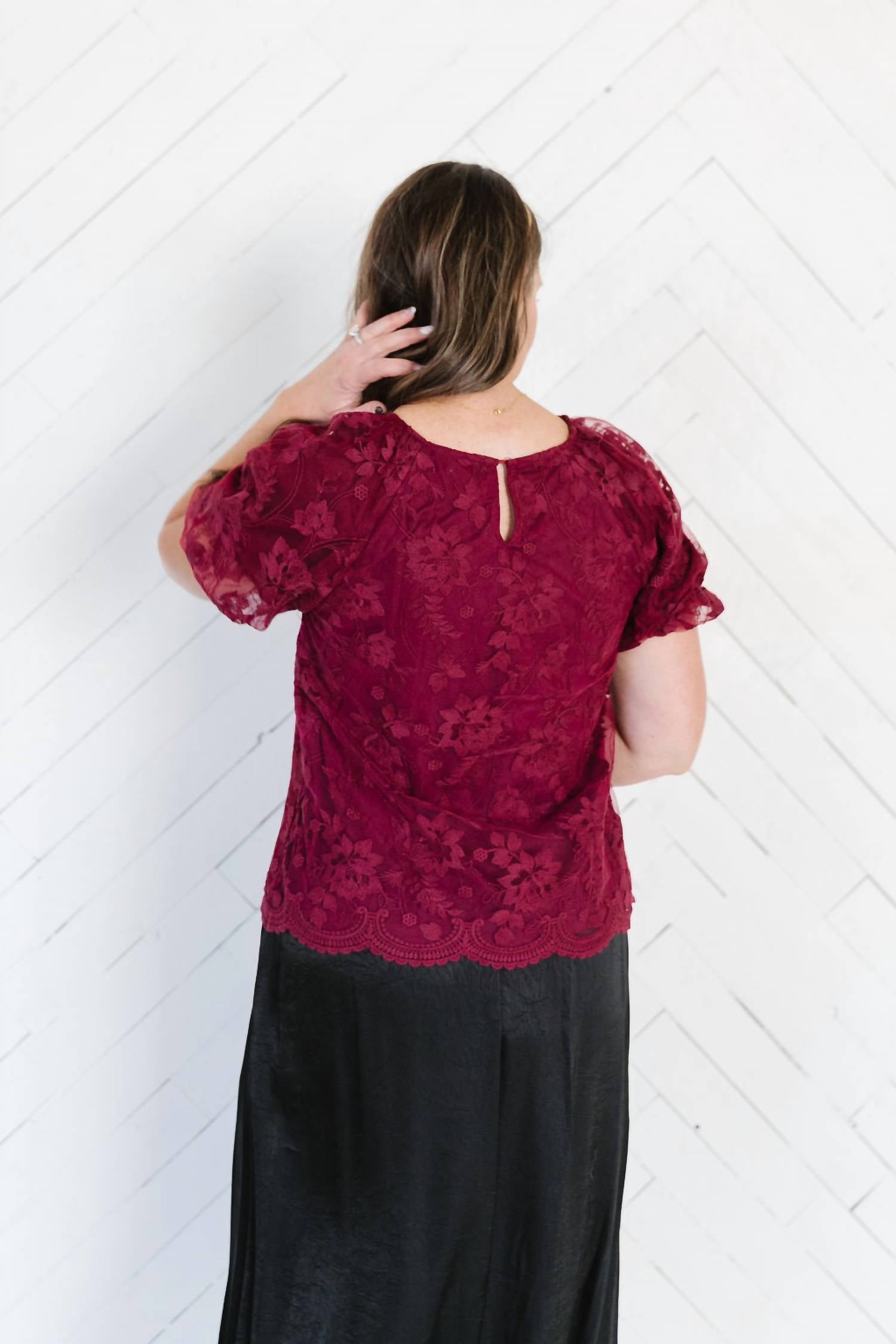 Polagram Belinda Lace Top in burgundy - women's blouse - view 6