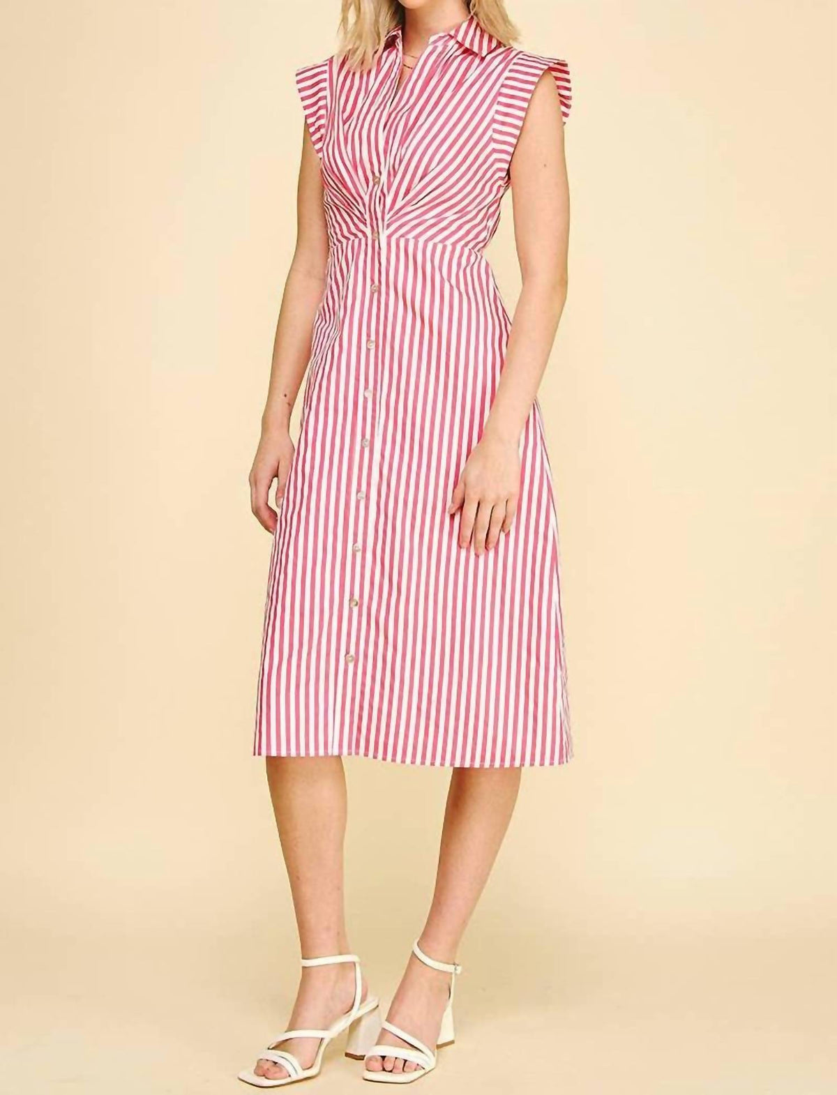 Pinch - Striped Button Down Midi Dress