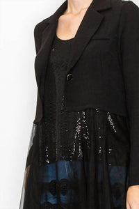 Origami - Crop Blazer With Long Mesh Trimming