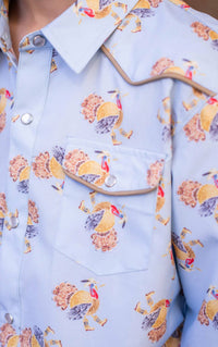 Blue Quail Clothing Co. Kid's Turkey Pearl Snap Long Sleeve Shirt in blue - kids' shirt - alternate view