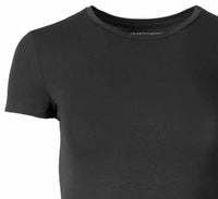 MAJESTIC FILATURES Women's Soft Touch Short Sleeve Crewneck Top in noir - women's t-shirt - detail view