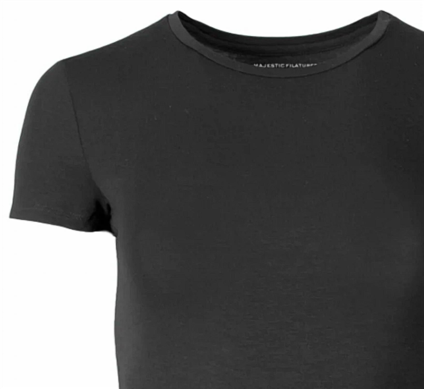 MAJESTIC FILATURES Women's Soft Touch Short Sleeve Crewneck Top in noir - women's t-shirt - detail view
