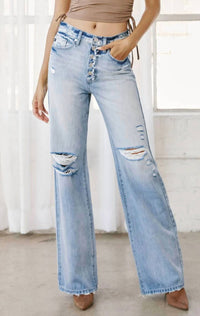 Kancan - High Rise Flare Distressed Jeans