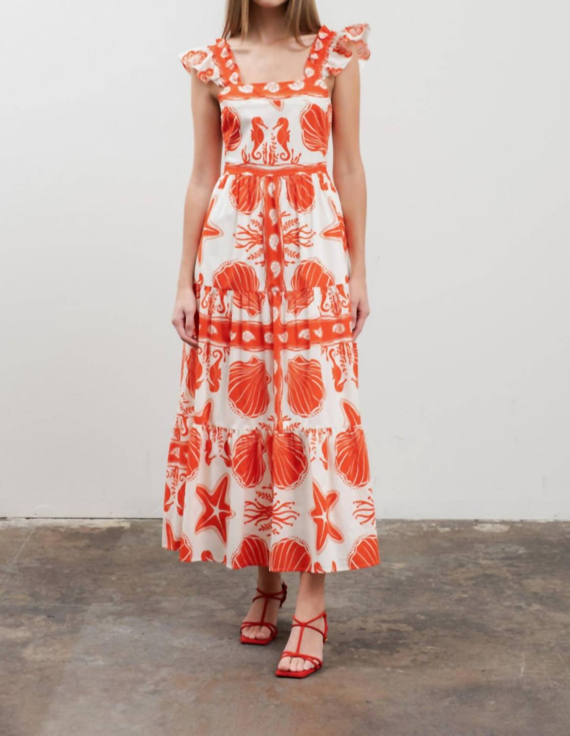 Moon River - Ruffle Sleeve Tiered Midi Dress