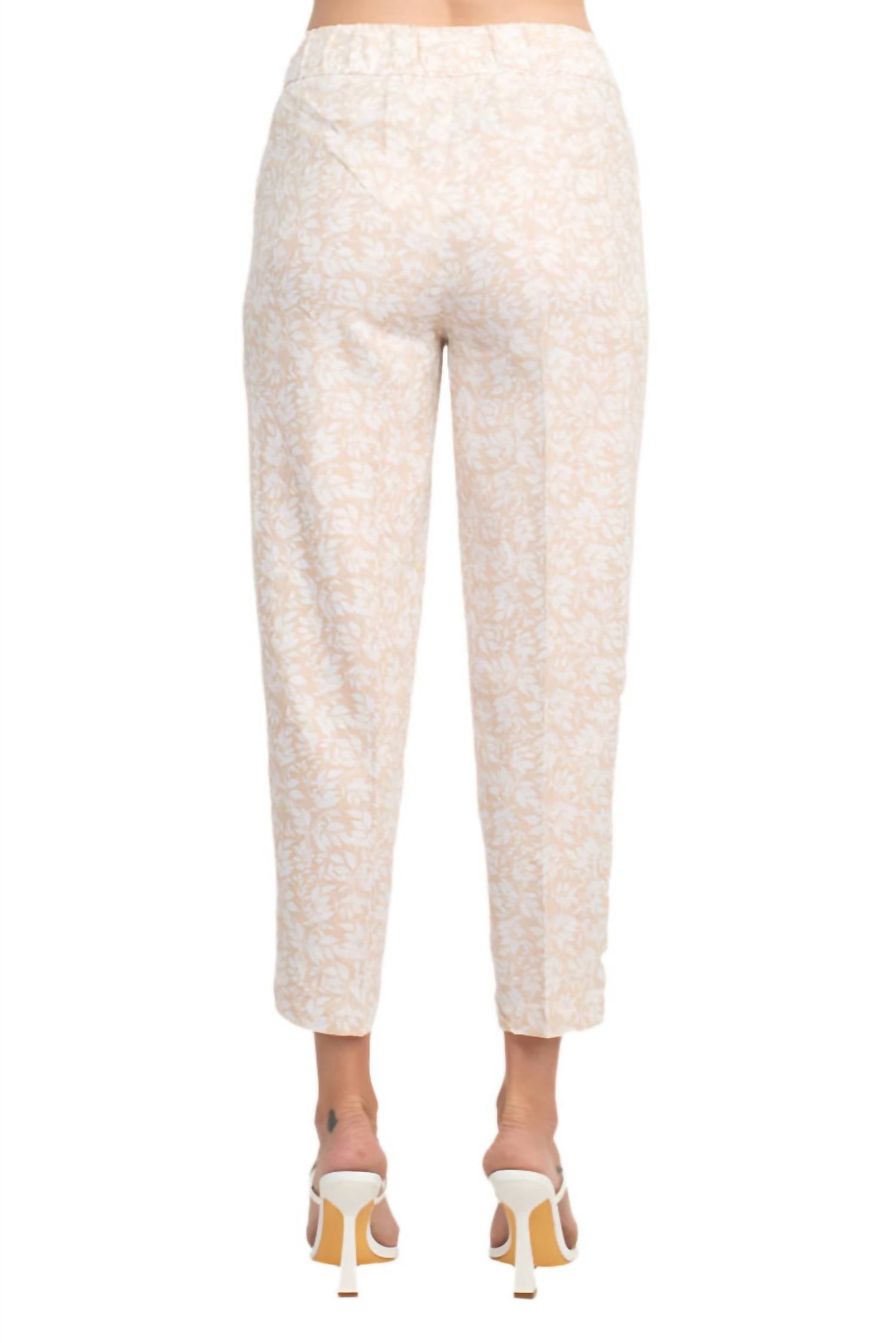 Land'N Sea - Women's Elastic Waist Tie Waist Multi Print Slit Hem Linen Pant
