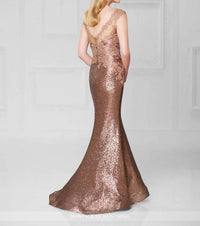 Social Occasions By Mon Cheri - Bronze Lace Sequin Long Gown