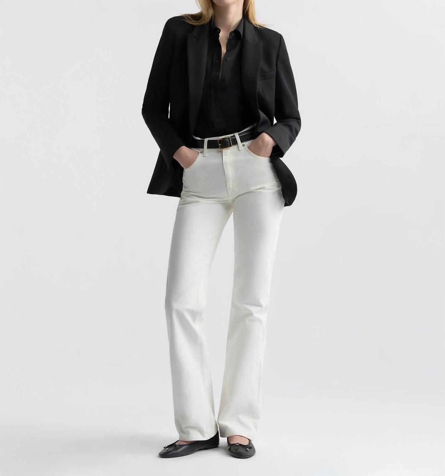 NILI LOTAN Joan Straight-leg Jean in cream - women's jeans - detail view