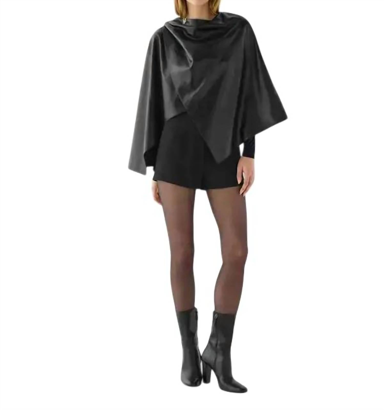 Veronica de Piante Keeva Nappa Leather Cape in black - women's jacket - view 5