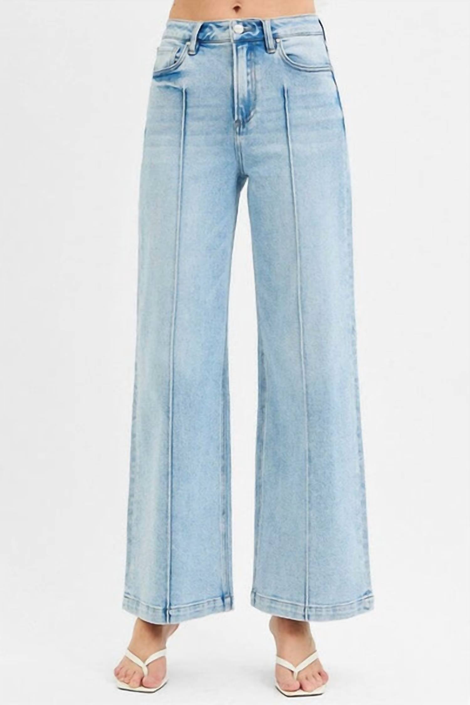 Risen - High Waist Wide Leg Pintuck Jeans