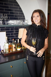 Sail To Sable - Sequin Ruffle Neck Top