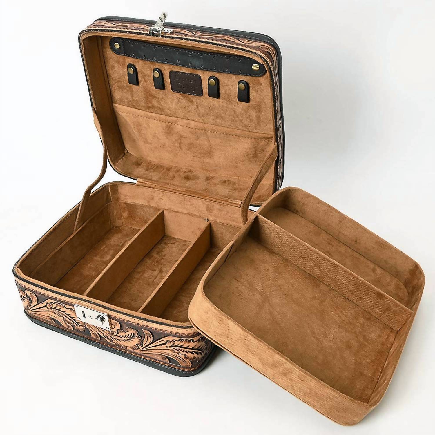 Ls Western - Hand-Tooled Western Leather Jewelry Case with Lock
