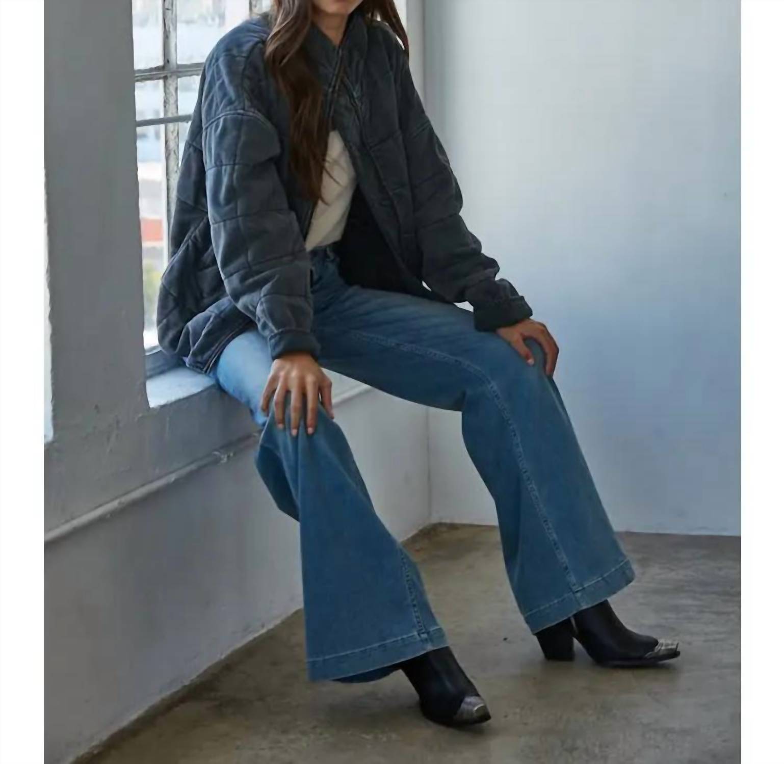 By Together - Long Sleeve Quilted Knit Mineral Washed Jacket