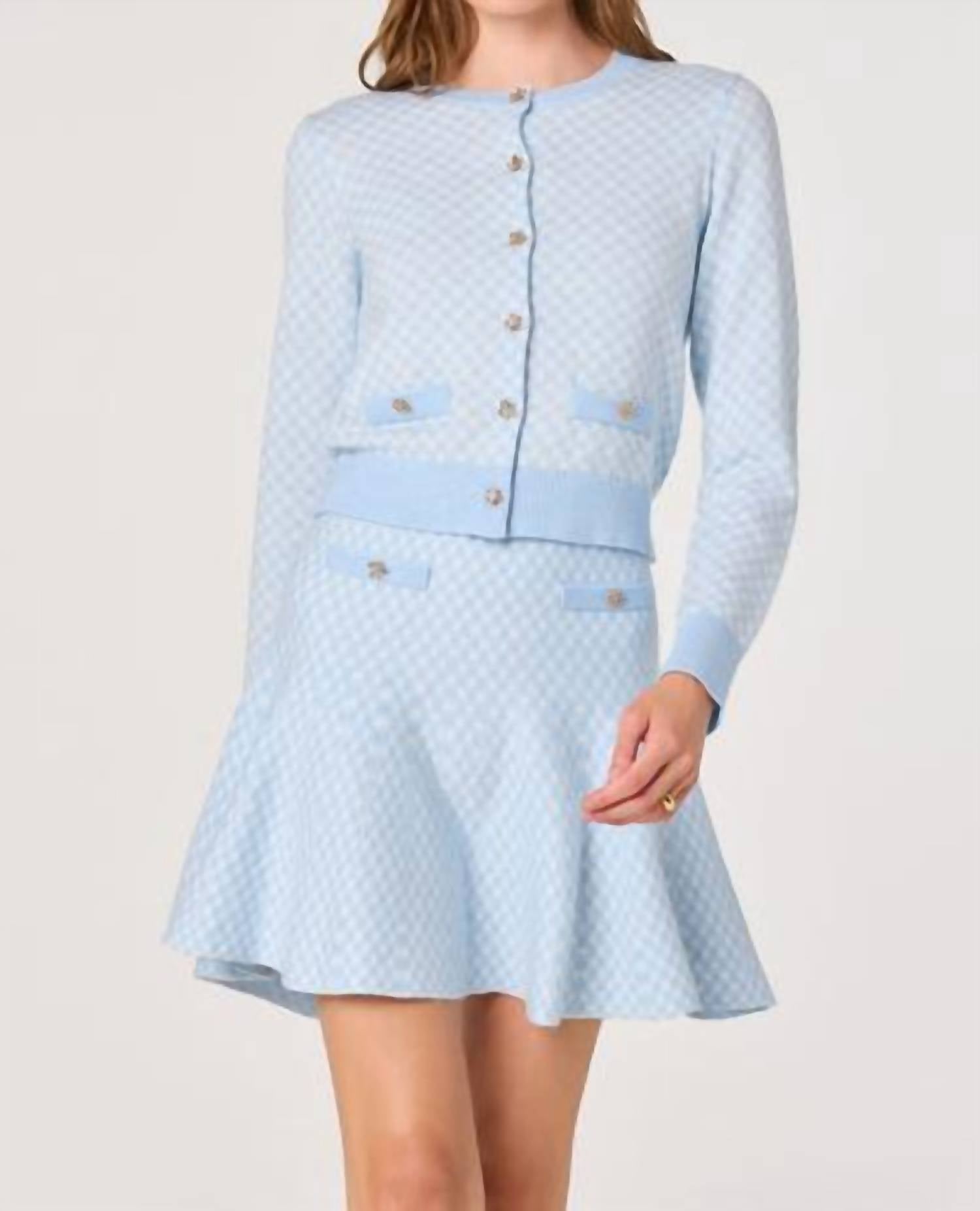ASTR Marian Cardigan in blue plaid - women's cardigan - alternate view