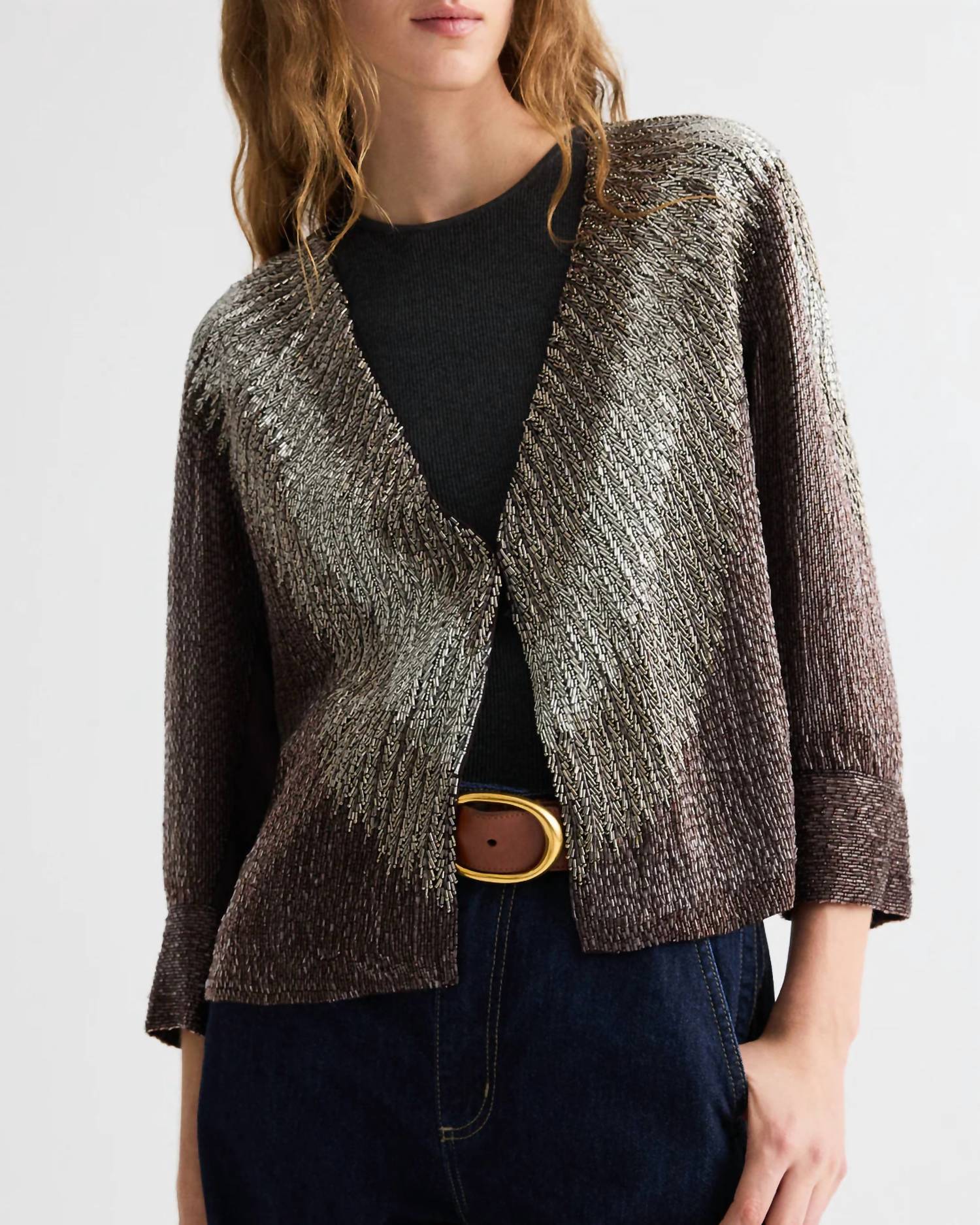 TWP She Talks To Angels Jacket in dark chocolate gunmetal - women's jacket - detail view