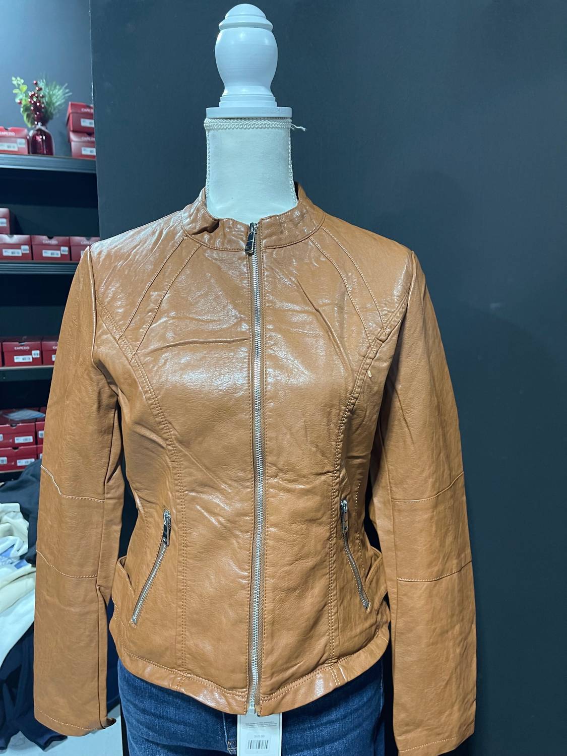 Coalition LA Women's Leather Jacket in brown - women's jacket - detail view