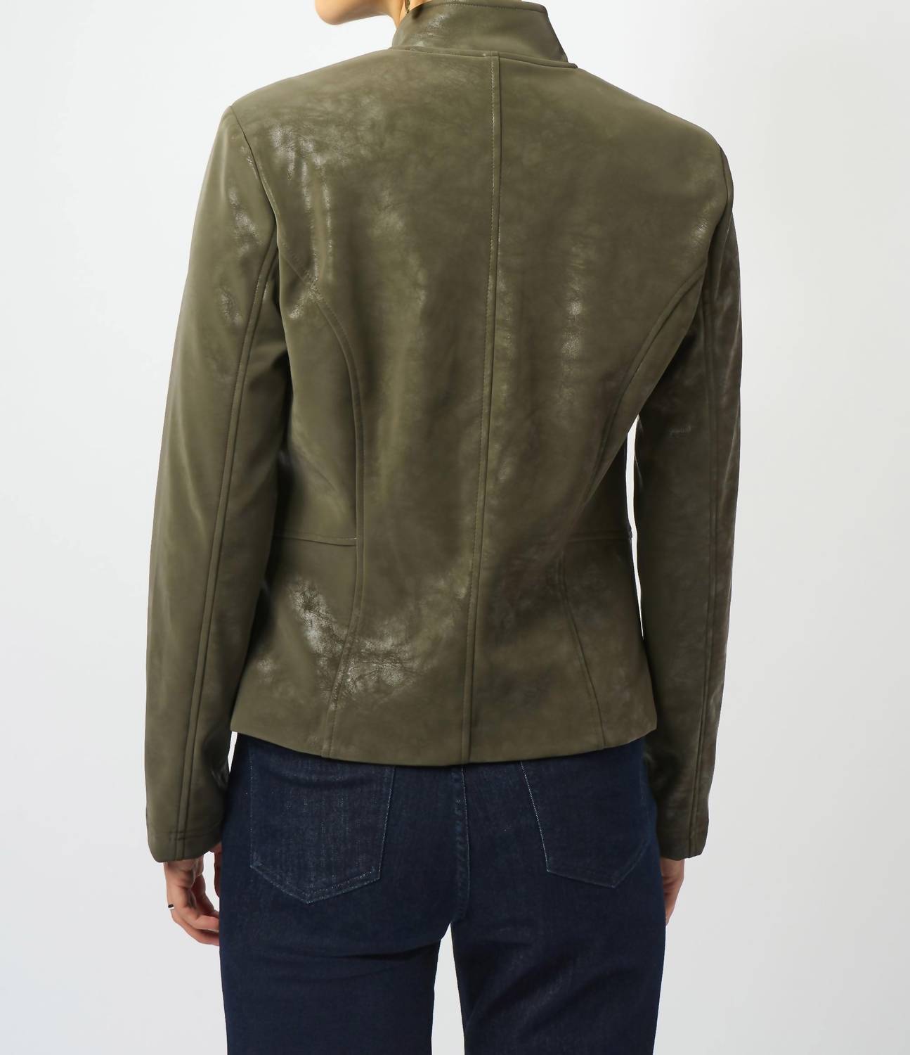 Joseph Ribkoff - Foiled Faux Suede Fitted Moto Jacket