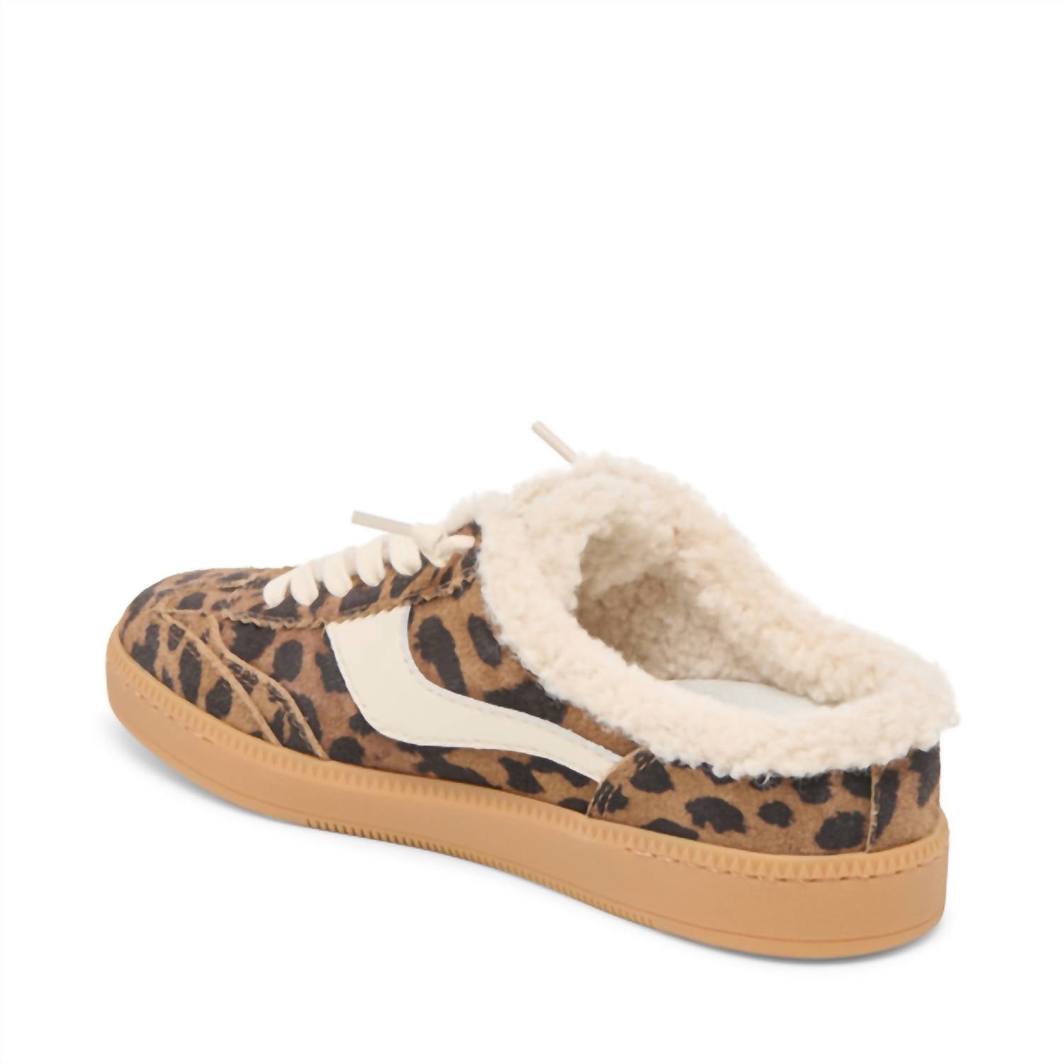 Dolce Vita Women's Notice Slide Plush Sneaker in leopard suede - women's sneaker - detail view