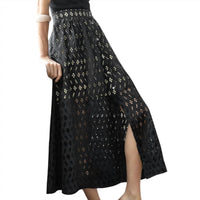 Lilla P Women's Eyelet Side Button Maxi Skirt in black - women's skirt - alternate view