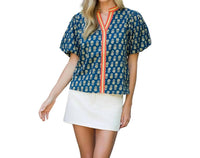 Thml - Puff Sleeve Floral Detailed V Neck Top