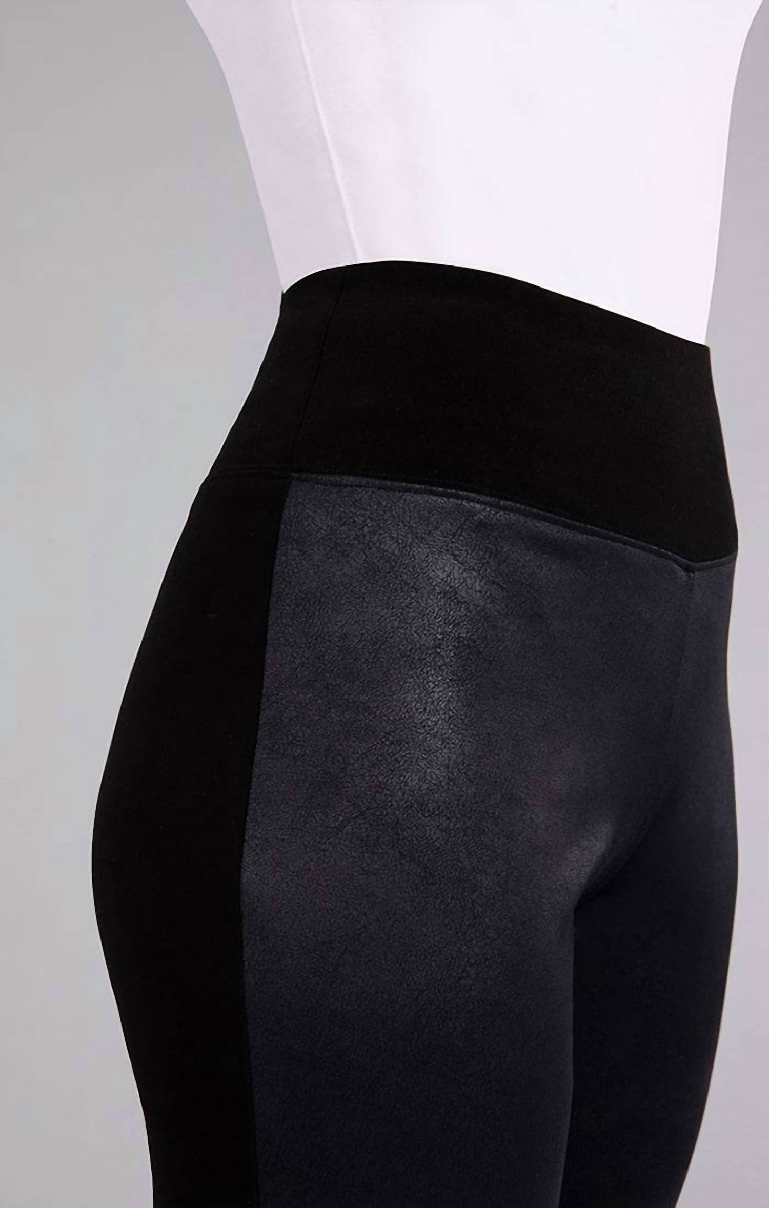 Sympli Women's Mix Narrow Pant in black fux - women's pants - detail view