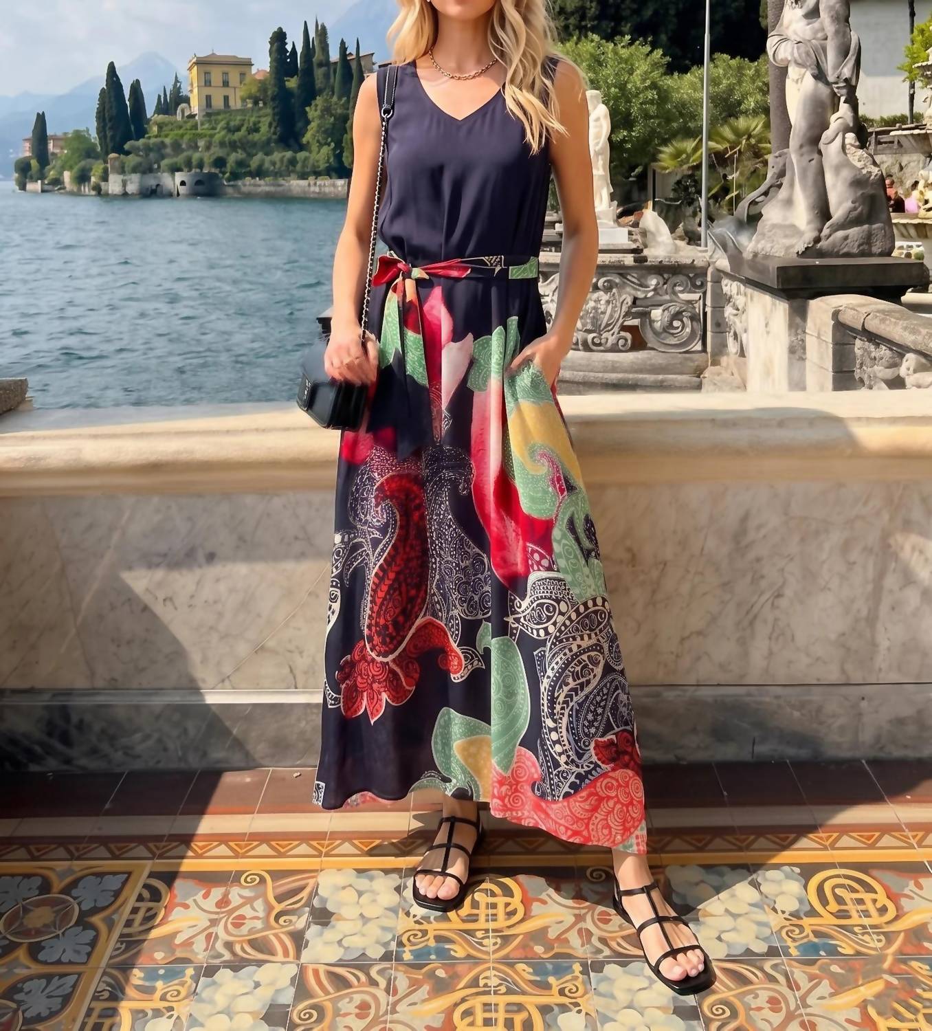 Apny - V-neck Tank Midi Dress