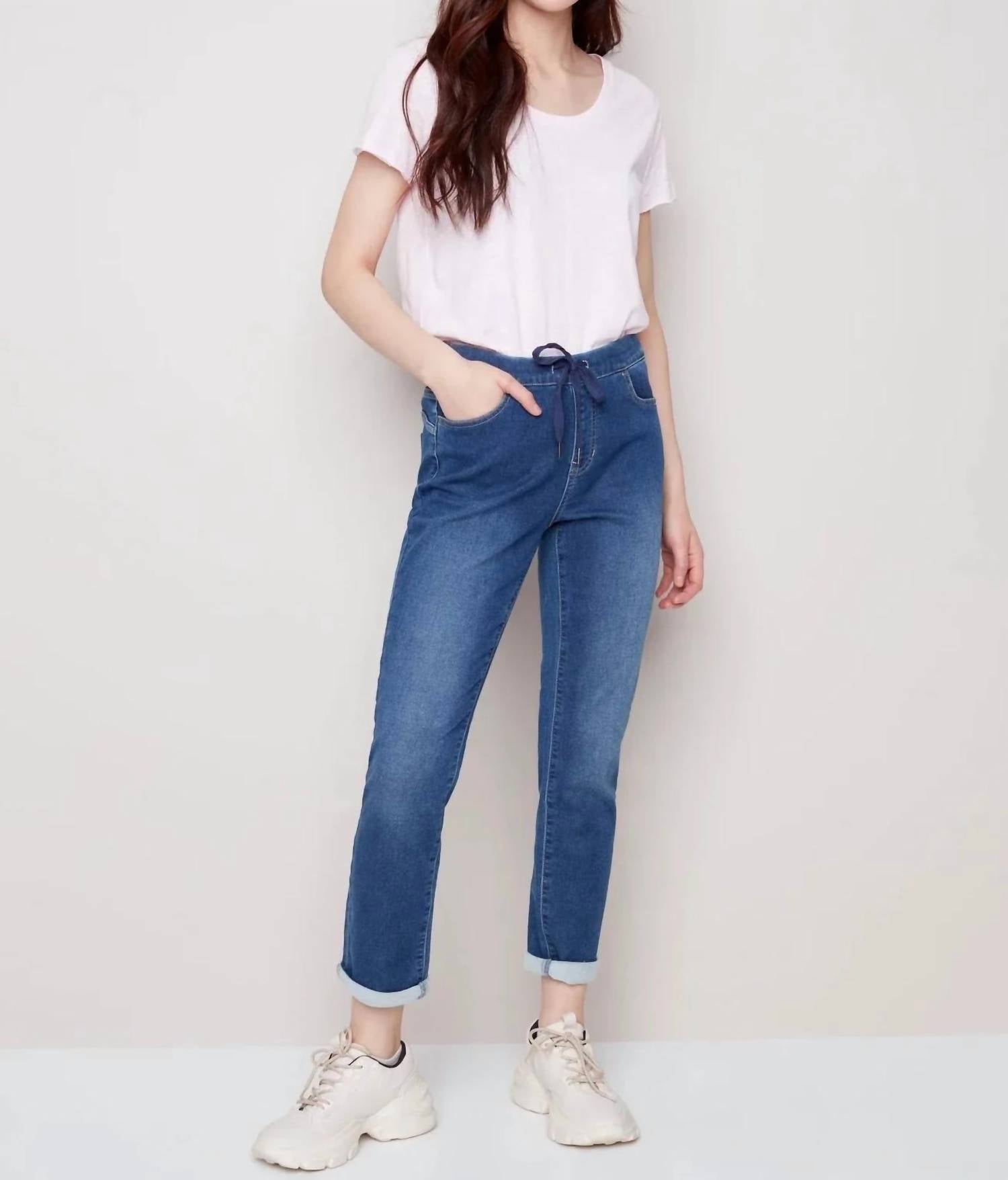 CHARLIE B Knit Denim Jogger in indigo - women's pants - alternate view