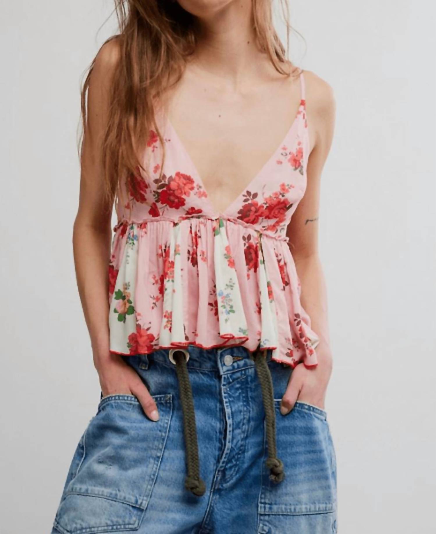 Free People Tillie Ruched Top in pink combo - women's shirt