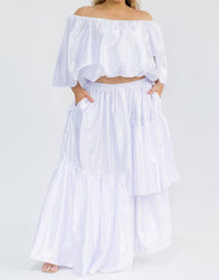 Karen T Design - Off Shoulders Crop Top And Asymmetric Ruffled Skirt Set