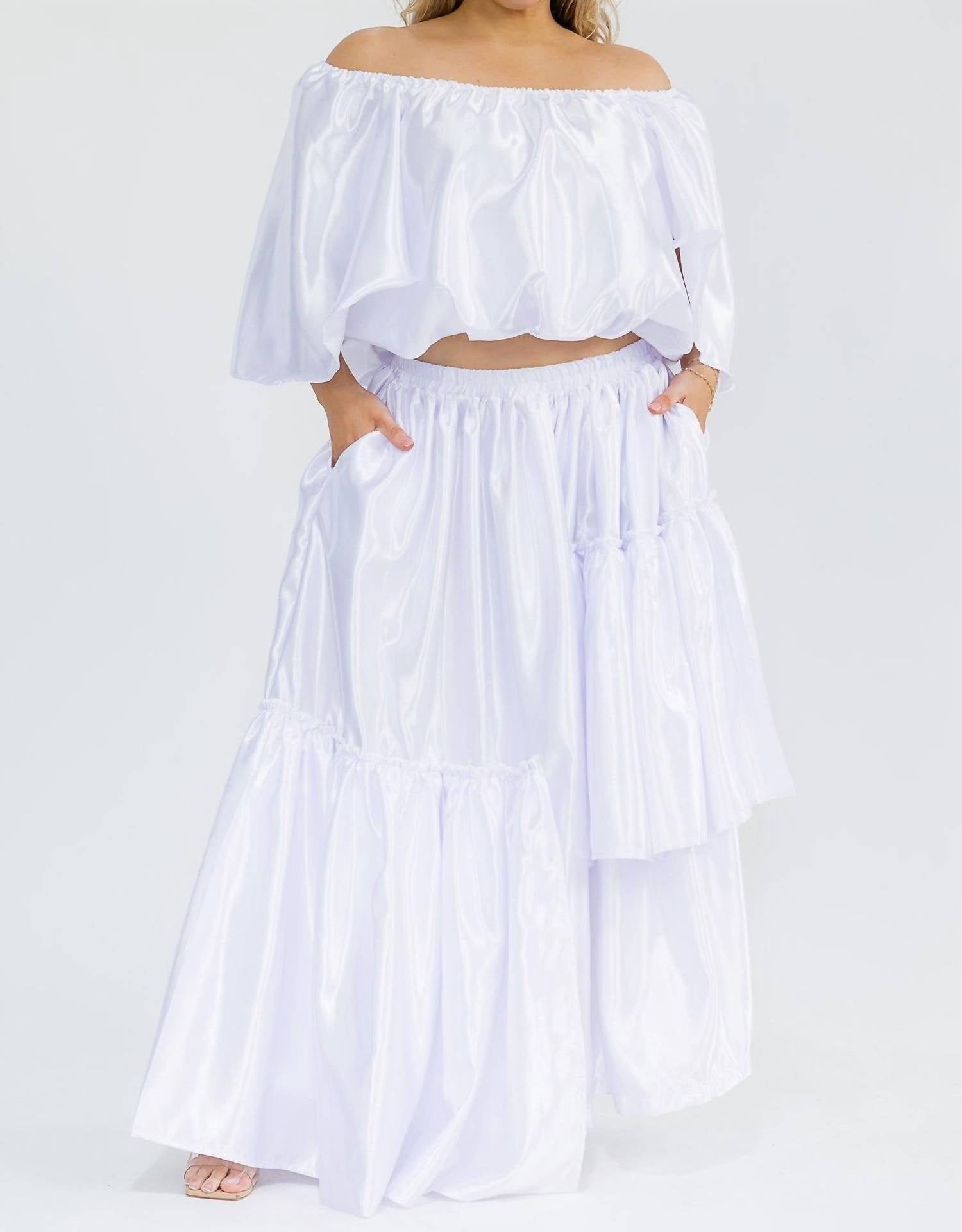 Karen T Design - Off Shoulders Crop Top And Asymmetric Ruffled Skirt Set