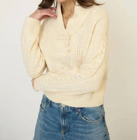 Citizens of Humanity Rayna Shawl Collar Pointelle Cable Pullover in beige - women's sweater