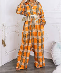 Surelymine - Oversized Tribal Print Button-up Kimono Jumpsuit