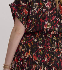 Entro - Satin V-neck Collared Midi Dress - Plus