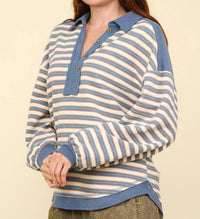 Very J - Striped Henley Pullover