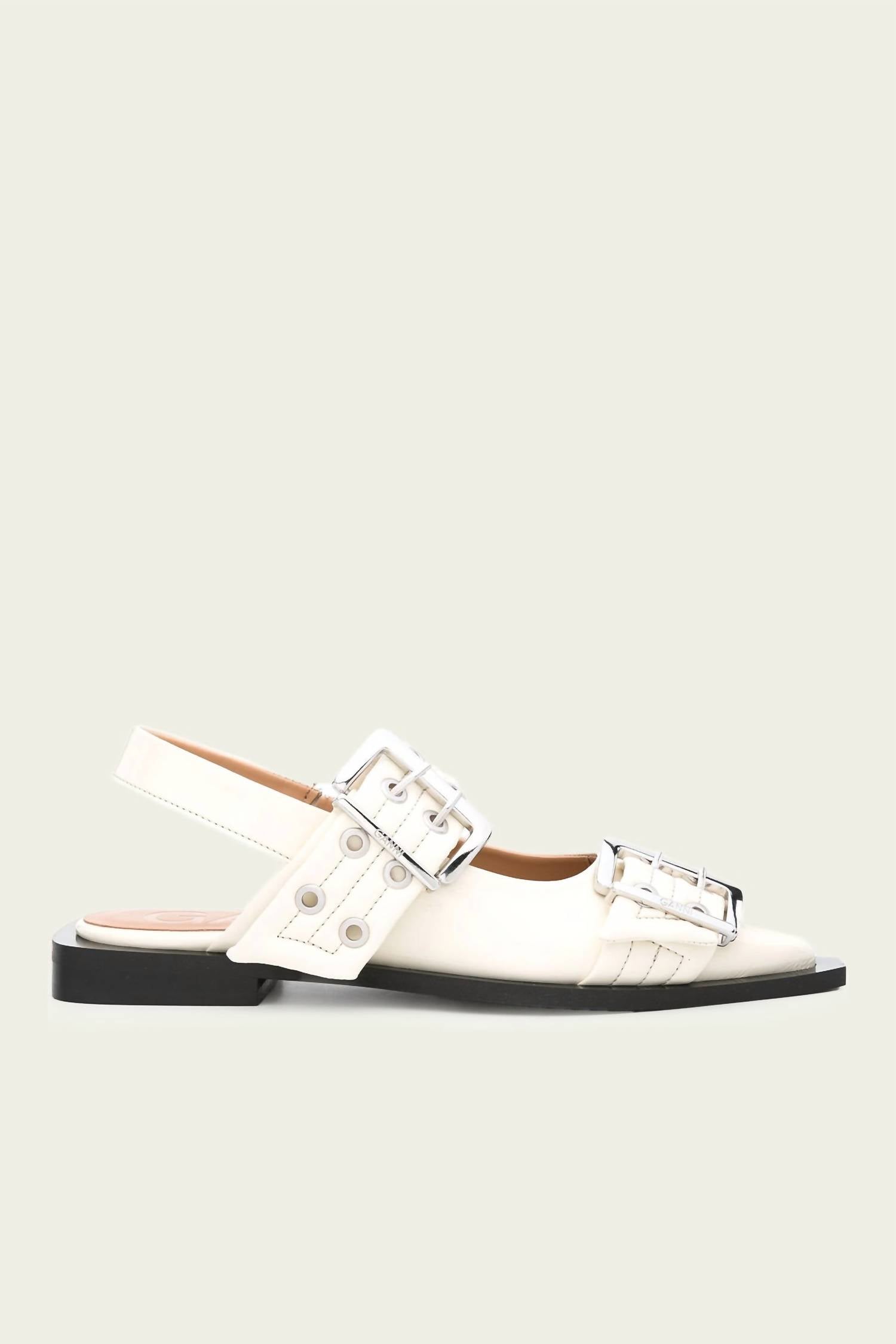 Ganni - Women's Feminine Buckle Ballerina Naplack Sandal