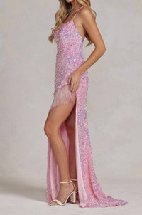 Sachin & Babi - Nox Anabel Sequin Gown With Fringe Slit